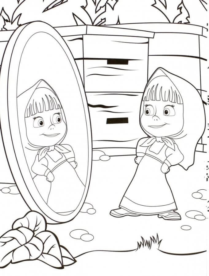 Masha in Mirror Coloring Page - Free Printable Coloring Pages for Kids