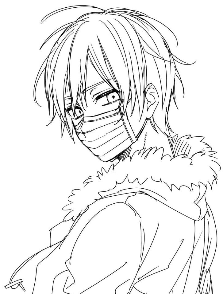 Masked Anime Boy Coloring Page - Free Printable Coloring Pages for Kids
