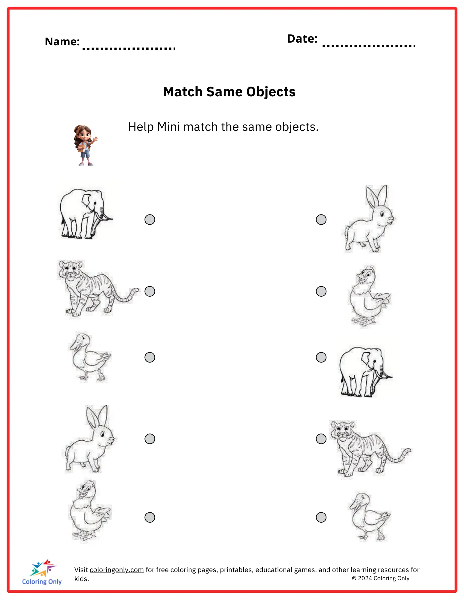 Match Same Objects Free Printable Worksheet