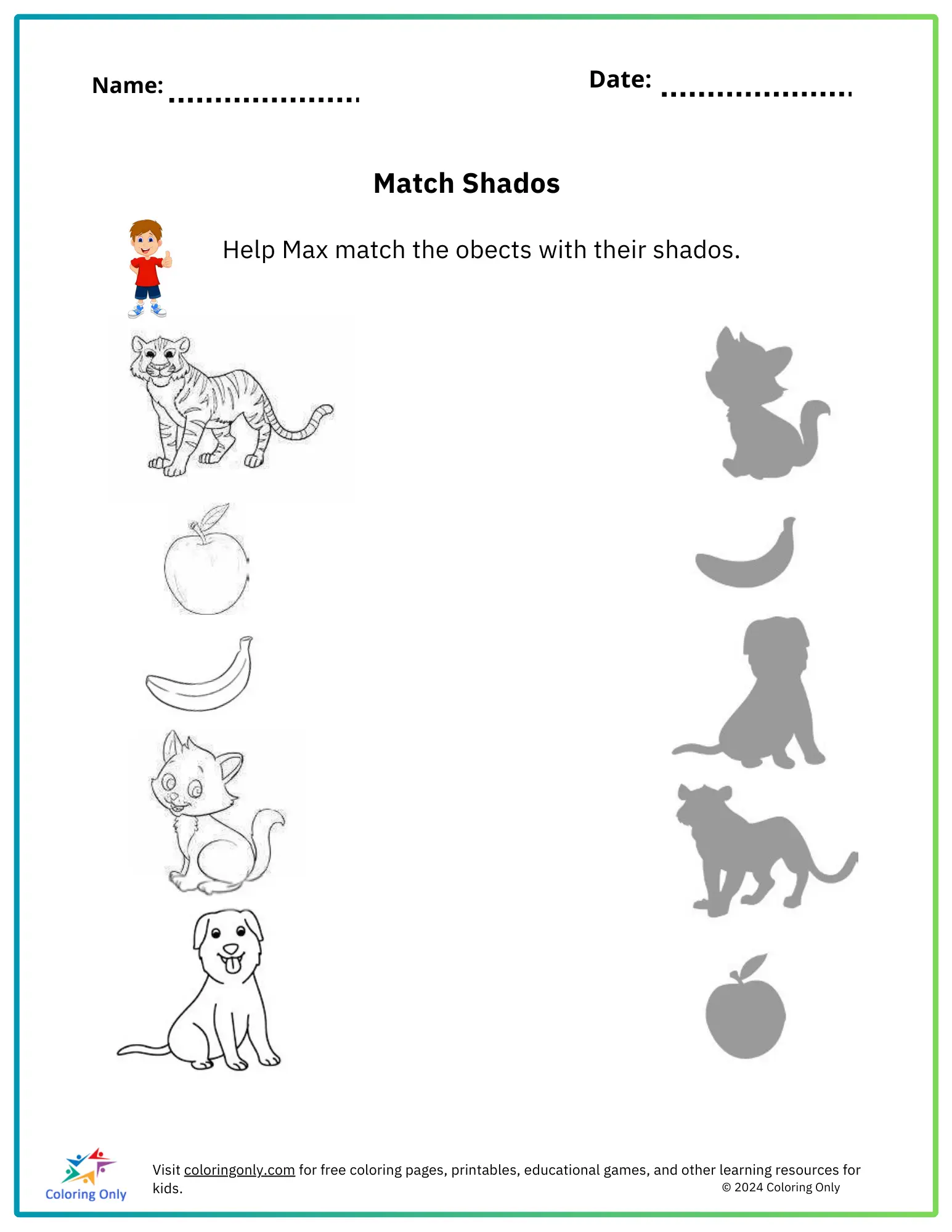 Match Shadows Free Printable Worksheet