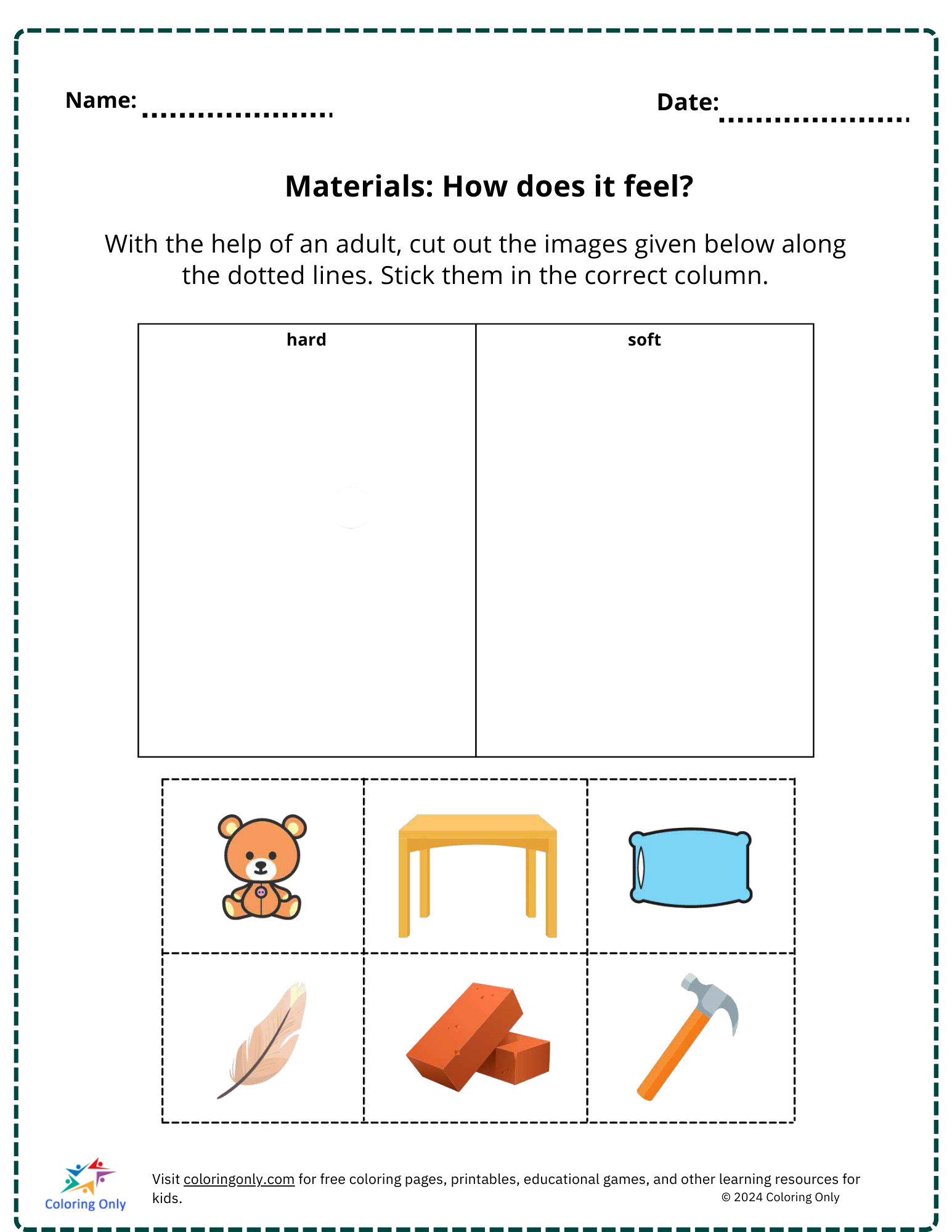 Materials: How does it feel free Printable Worksheet