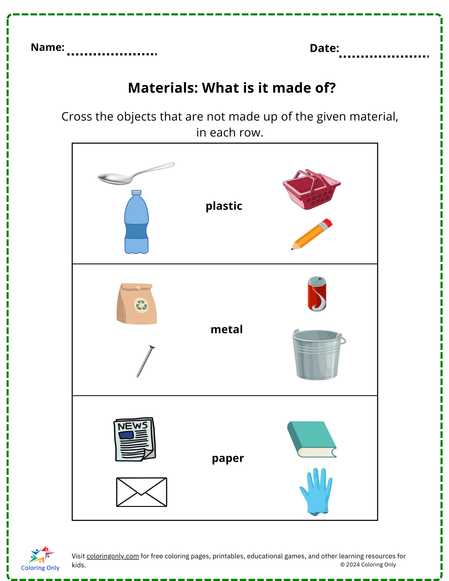 Materials: What is it made of free Printable Worksheet