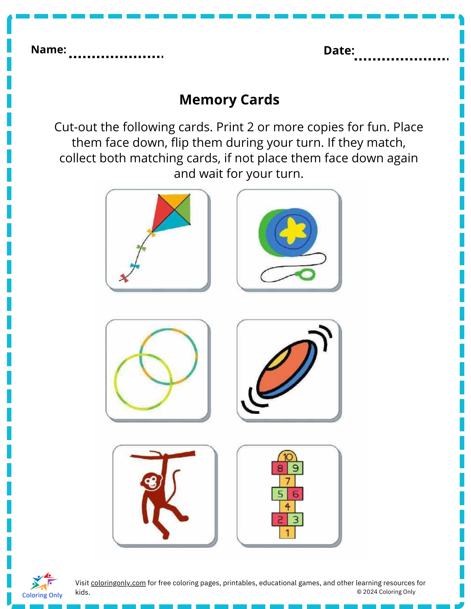 Memory Cards free Printable Worksheet