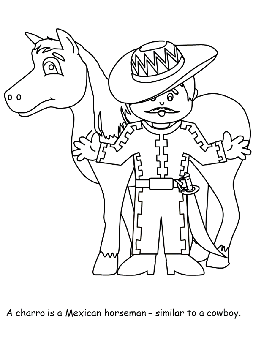 Mexican Charro Coloring Page - Free Printable Coloring Pages for Kids