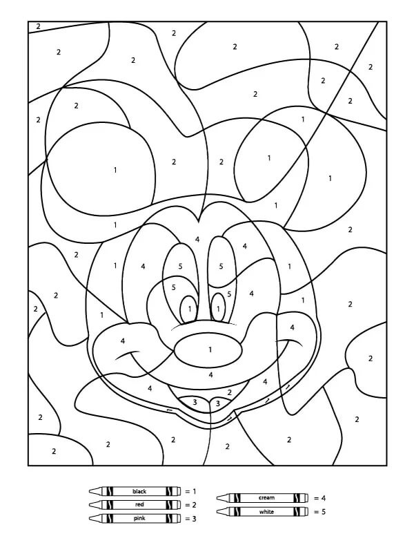 Mickey Face Color By Number Coloring Page Free Printable Coloring Pages For Kids