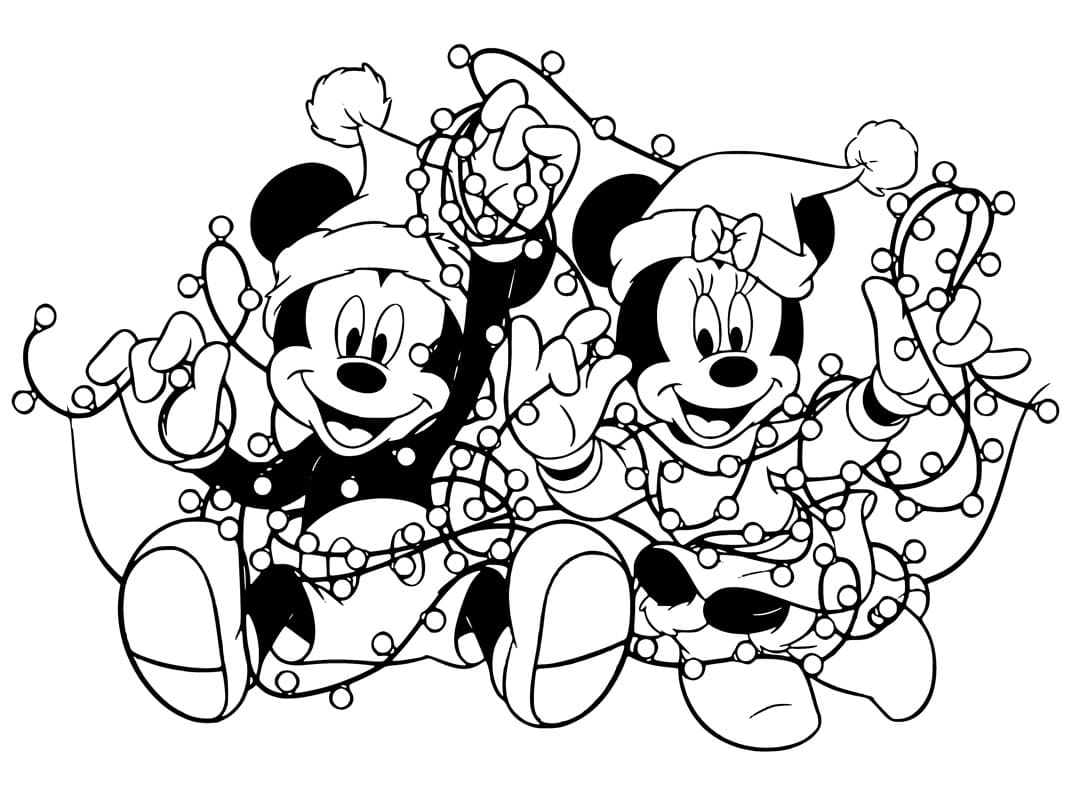 Mickey and Minnie with Christmas Lights