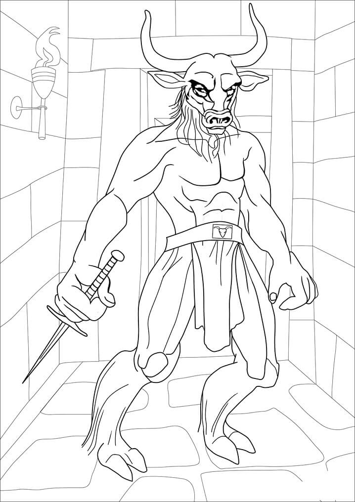 Minotaur in Cave Coloring Page - Free Printable Coloring Pages for Kids