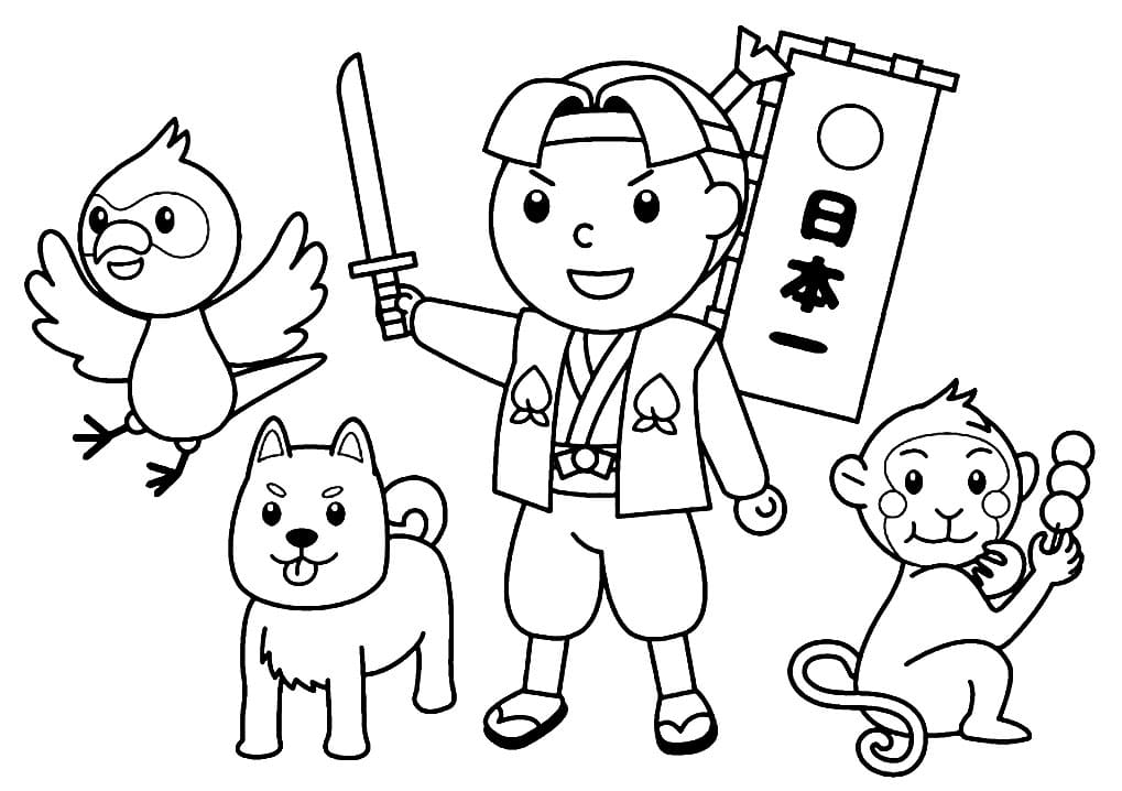 momotaro return coloring page Momotaro et les contes japonais