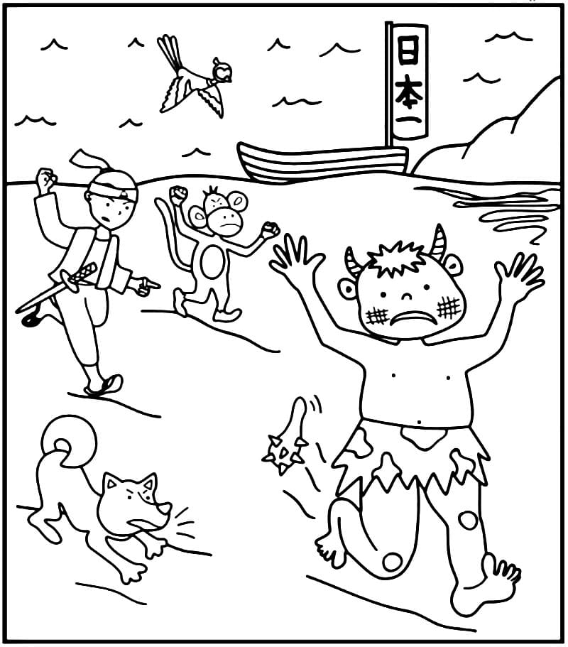 Momotaro Fought the Oni Coloring Page - Free Printable Coloring Pages