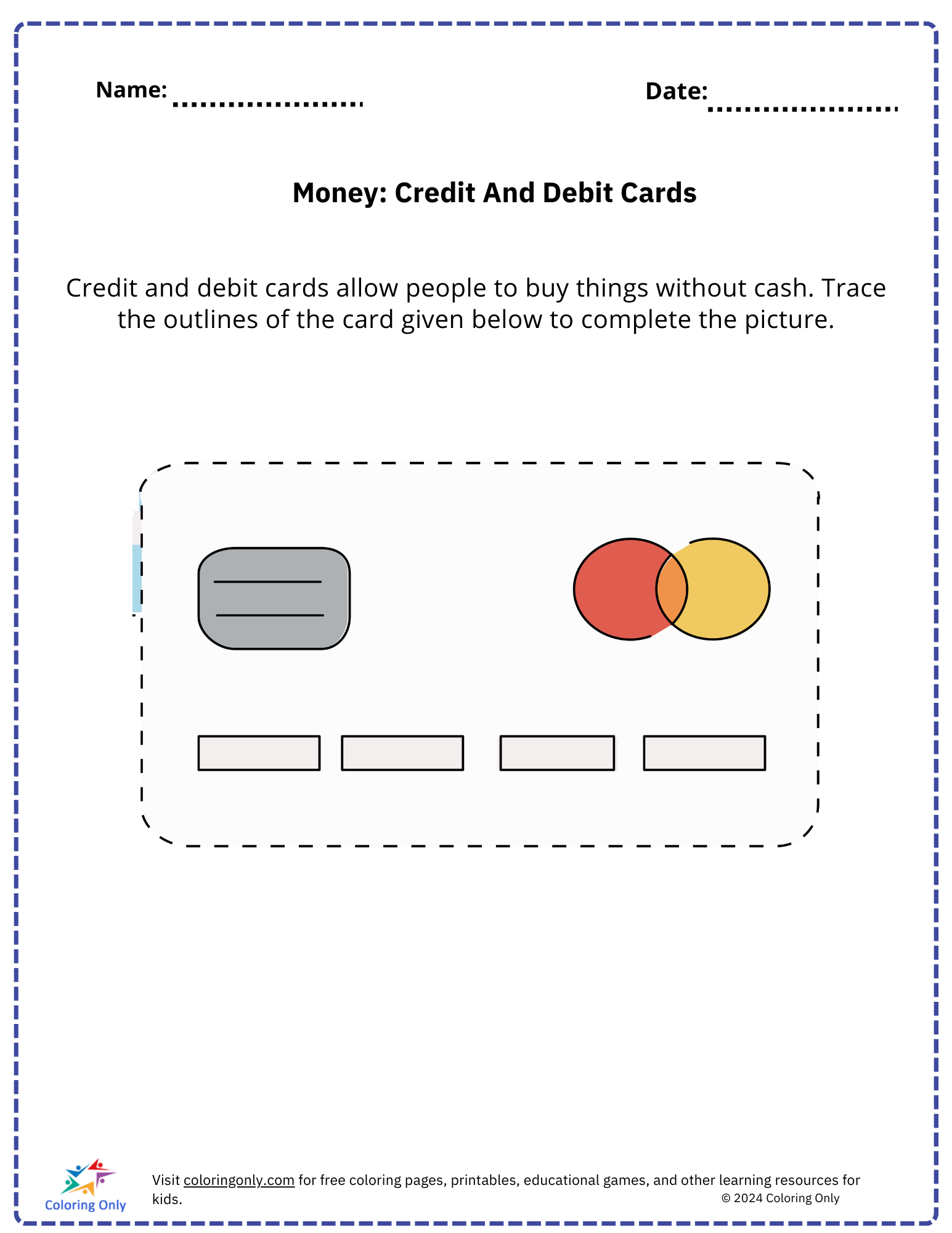 Money: Credit And Debit Cards Free Printable Worksheet