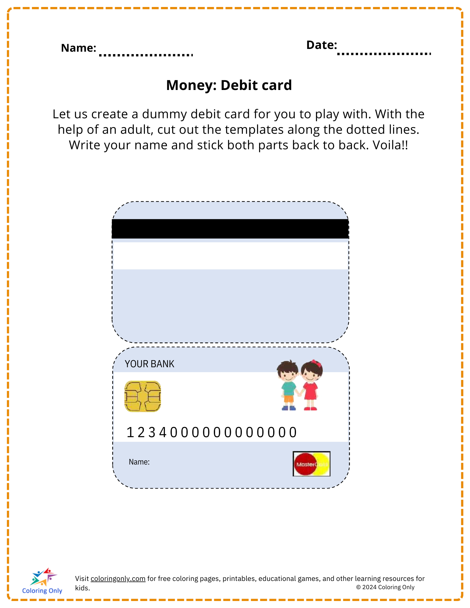 Money: Debit card Free Printable Worksheet