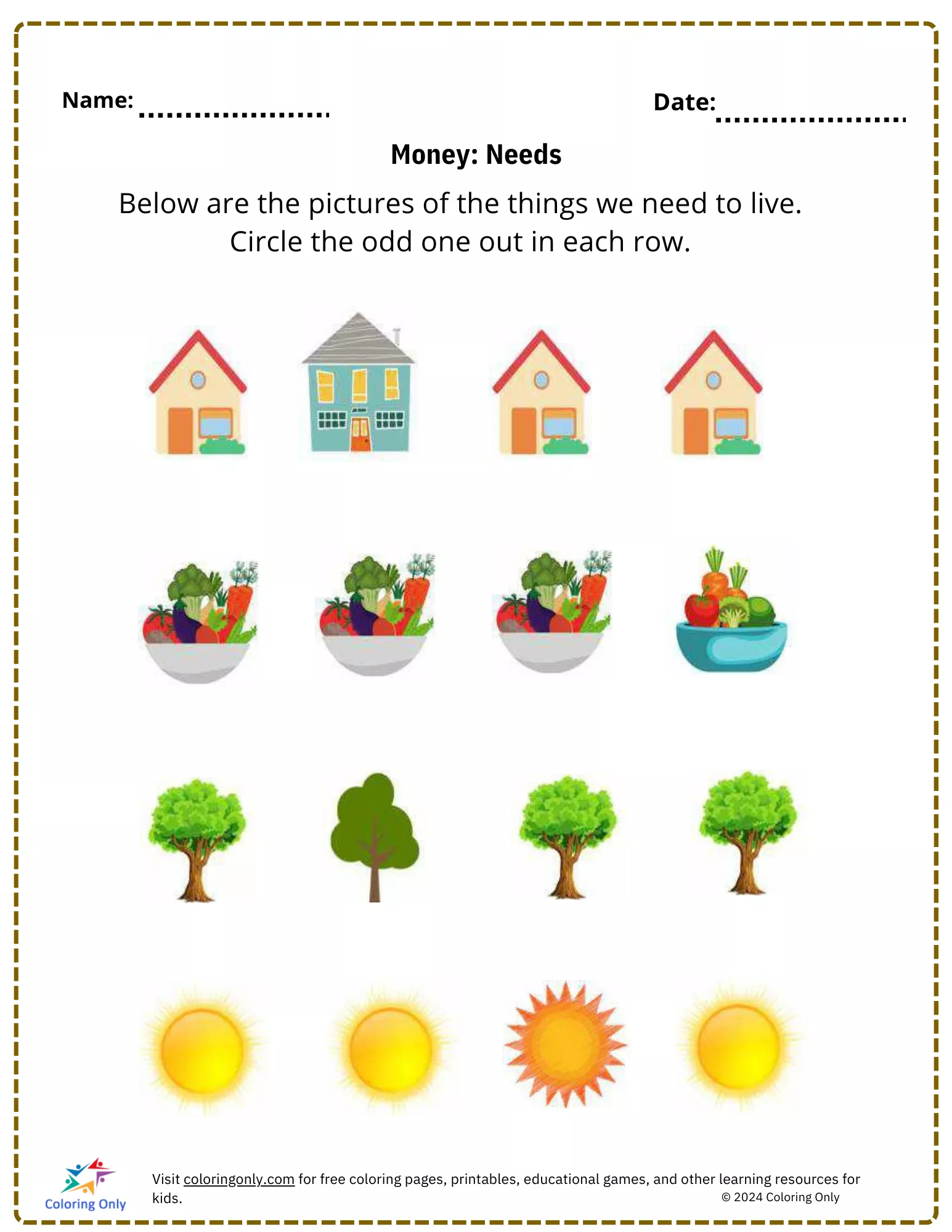 Money: Needs free Printable Worksheet