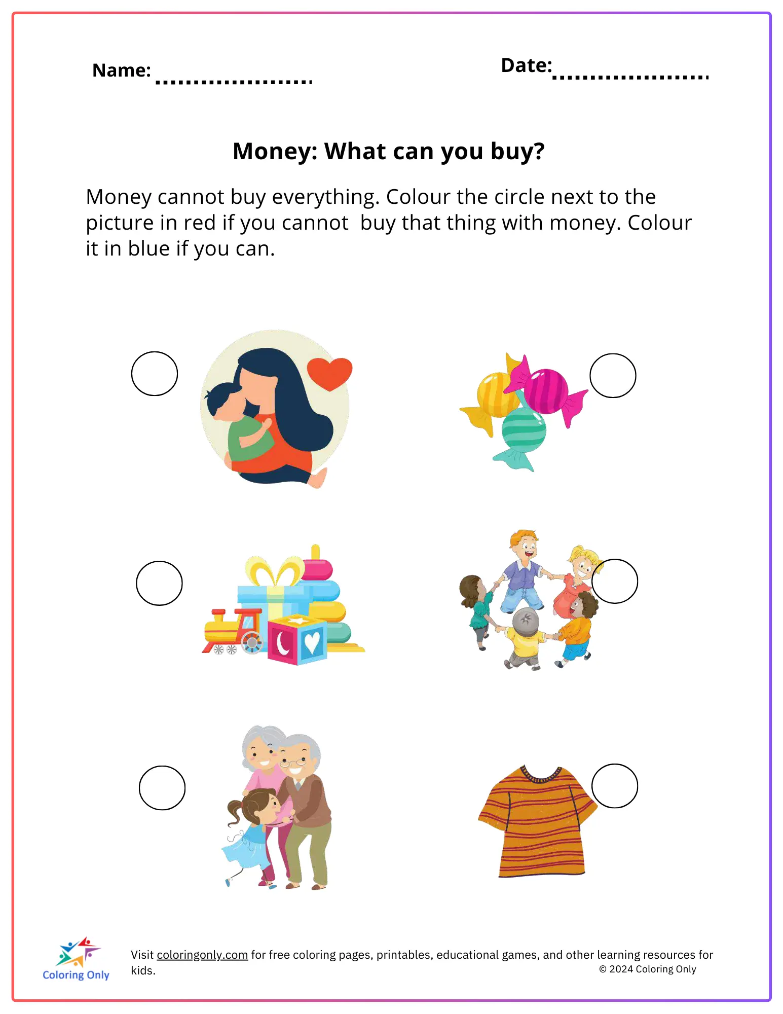 Money: What Can You Buy Free Printable Worksheet
