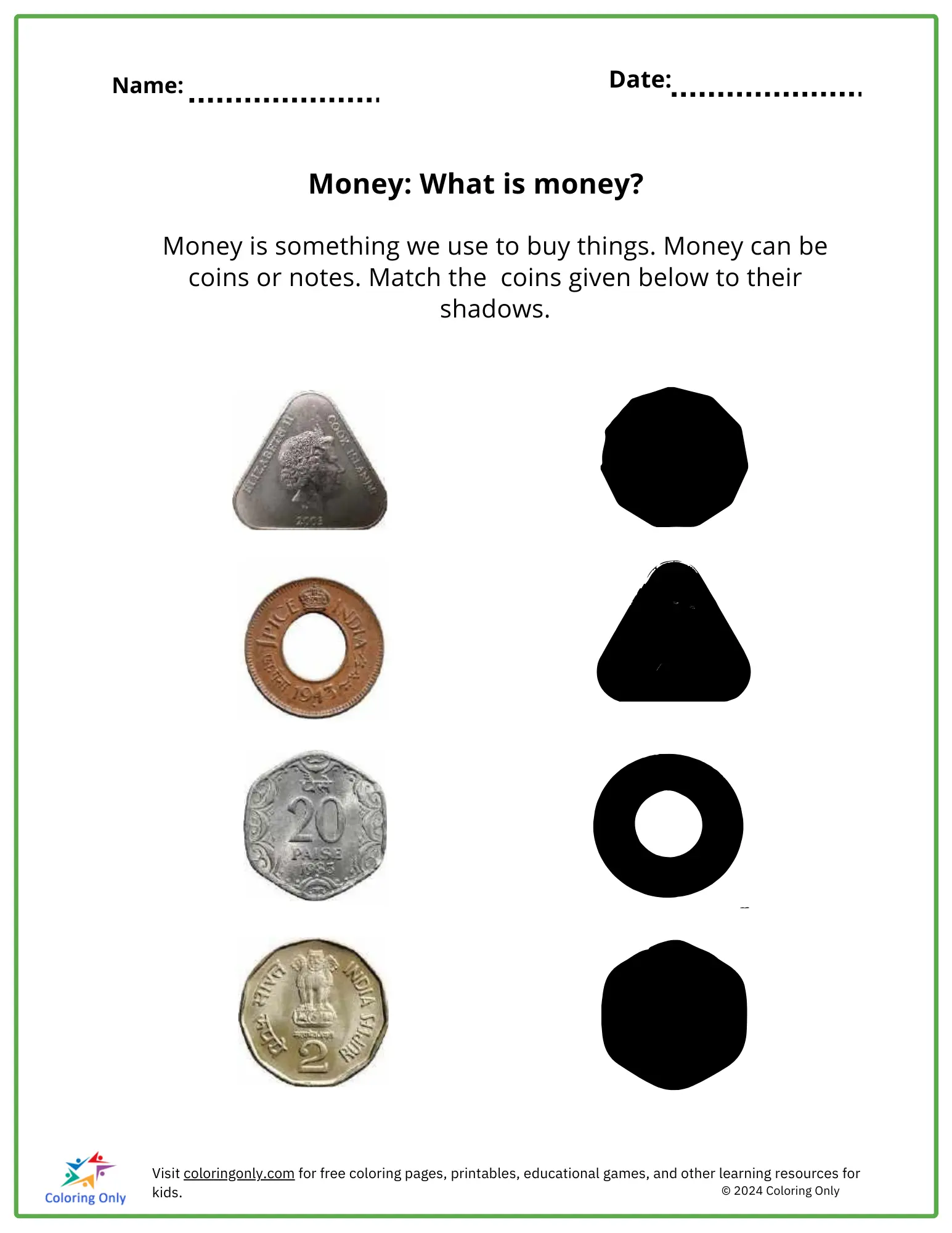Money: What Is Money Free Printable Worksheet