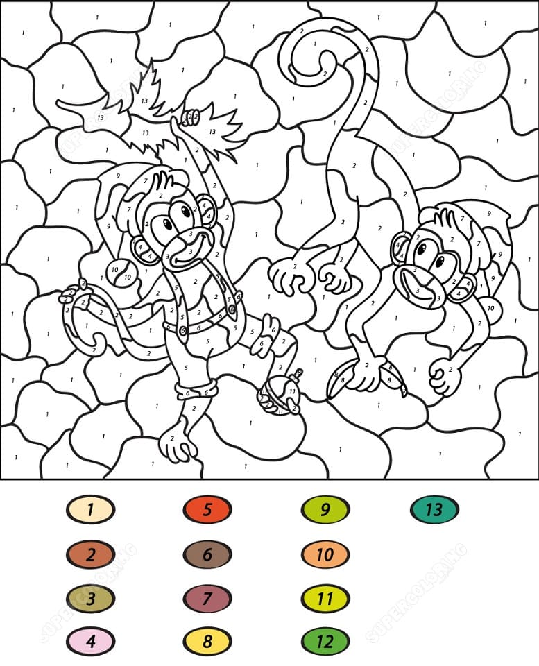 Monkeys Color by Number