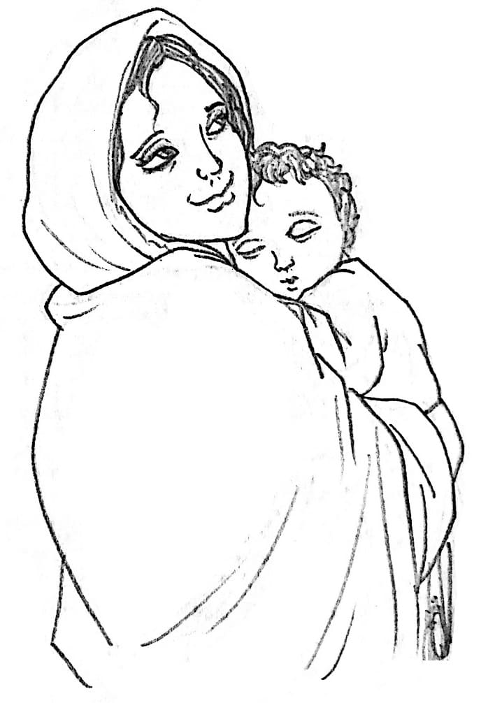 Mother Mary Holding Baby Jesus Coloring Page - Free Printable Coloring ...
