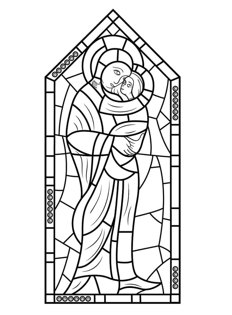 Mother Mary with Jesus Stained Glass