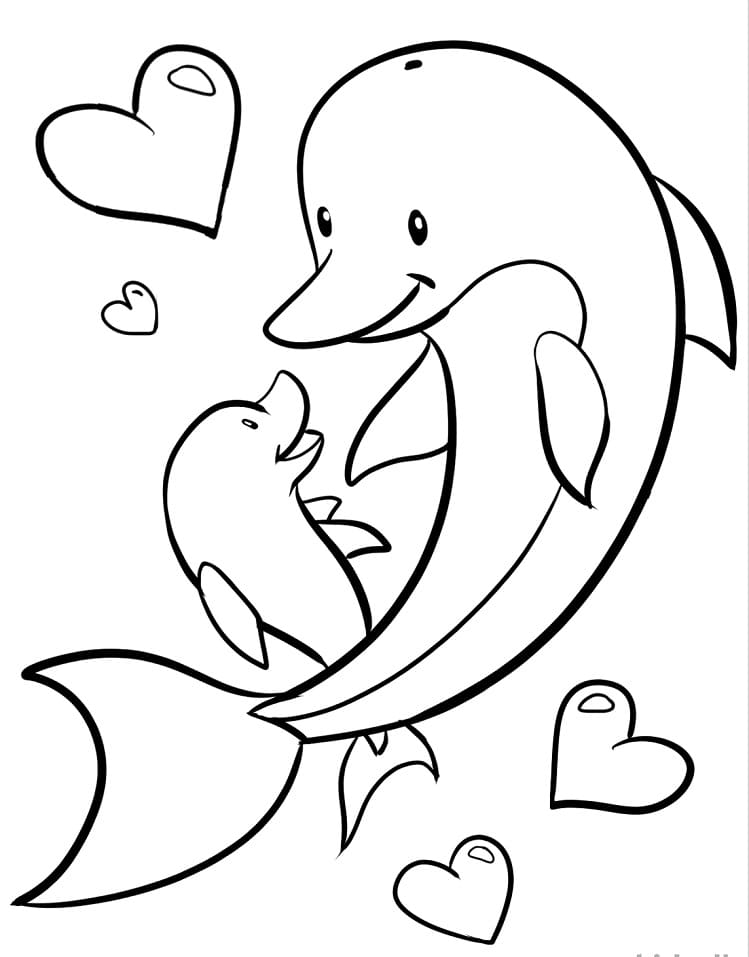 Coloring description : Download Printable Mother and Baby Dolphin Coloring Page...