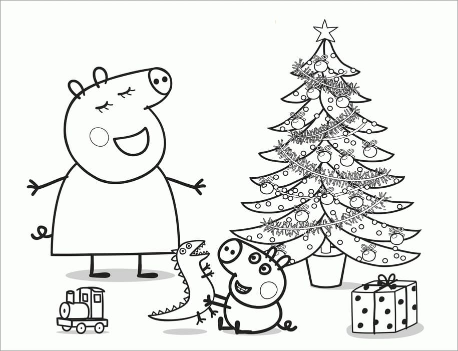 Peppa, George and Mummy Pig Coloring Page - Free Printable Coloring