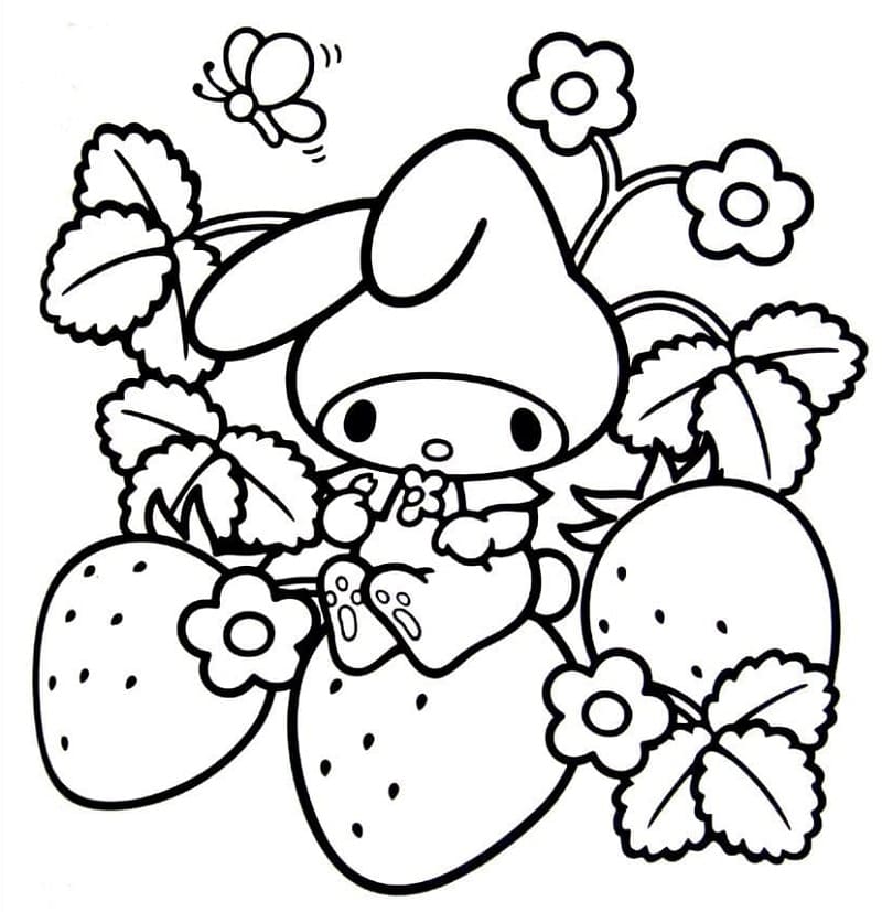 My Melody with Strawberries Coloring Page - Free Printable Coloring Pages  for Kids