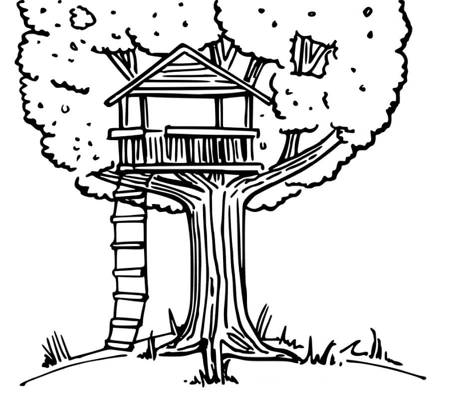 Boys and Treehouse Coloring Page - Free Printable Coloring Pages for Kids