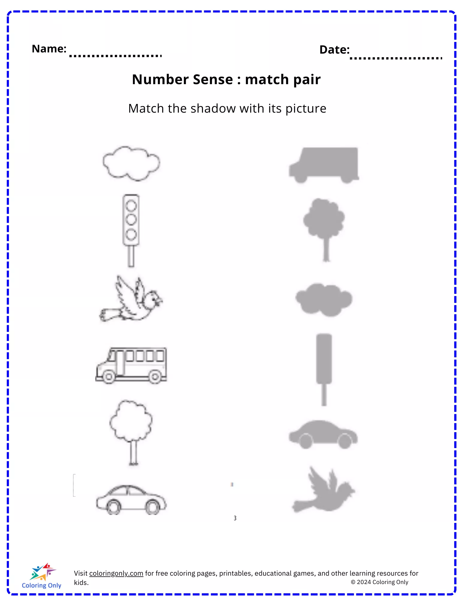 Number Sense : match pair free Printable Worksheet
