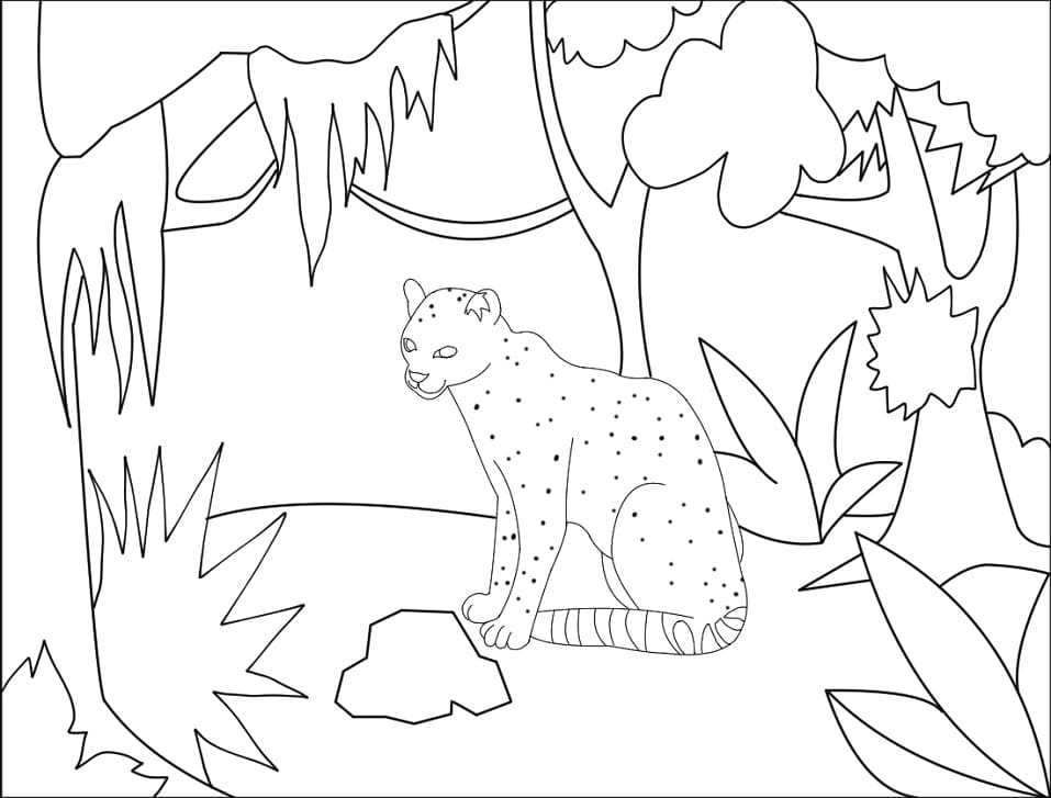 Ocelot in the Forest Coloring Page - Free Printable Coloring Pages for Kids