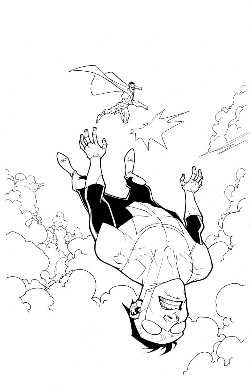 Omni-man and Invincible Fighting Coloring Page - Free Printable