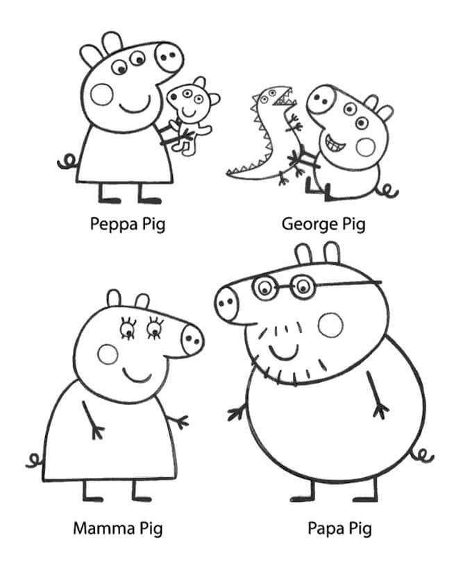Peppa Pig's Family Characters Coloring Page - Free Printable Coloring Pages  for Kids