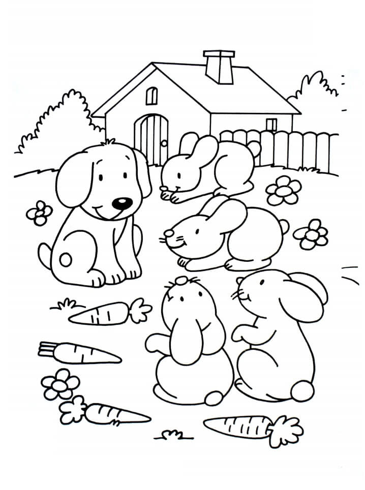 Pets Dog And Rabits Coloring Page Free Printable Coloring Pages For Kids