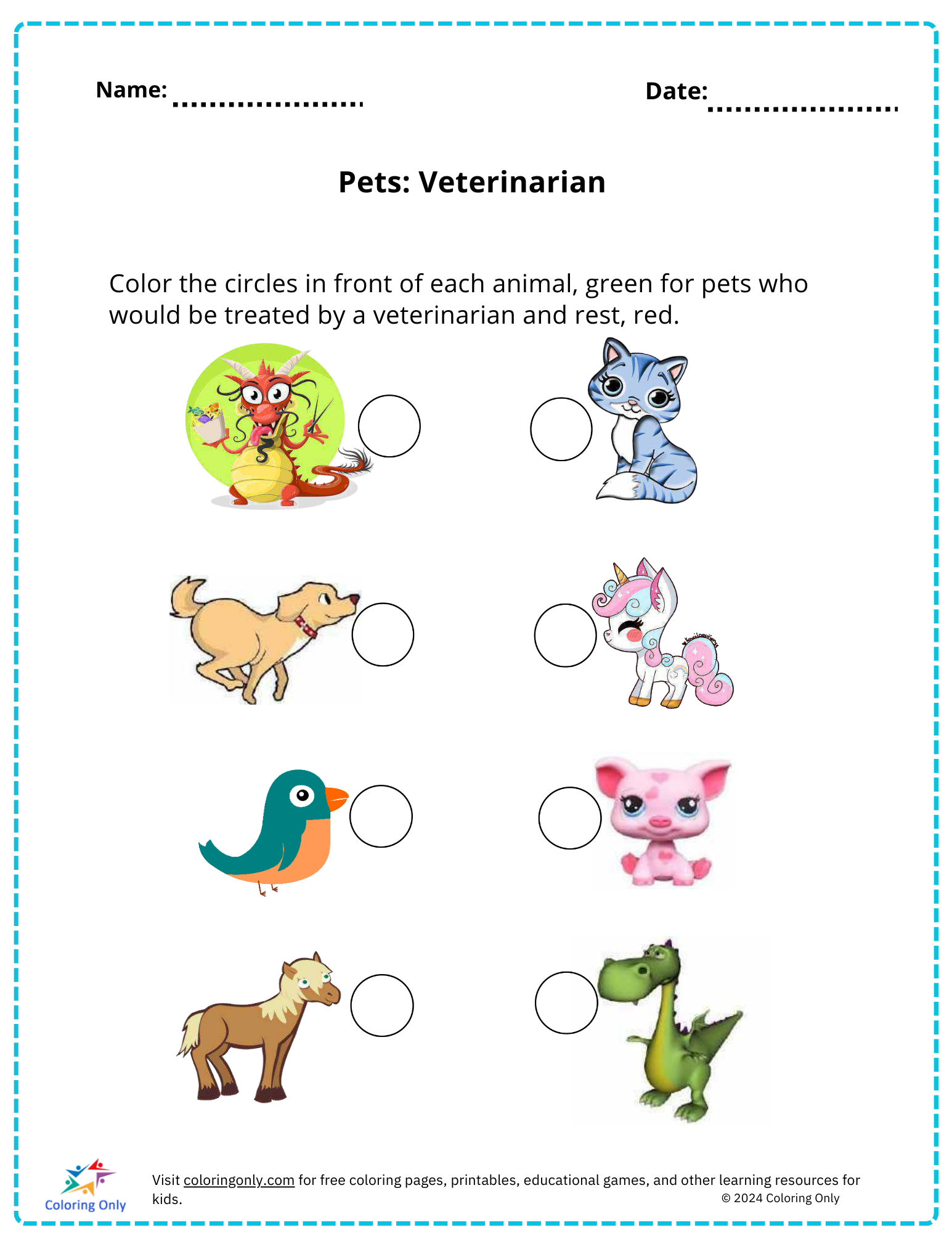 Pets: Veterinarian Dogs Free Printable Worksheet