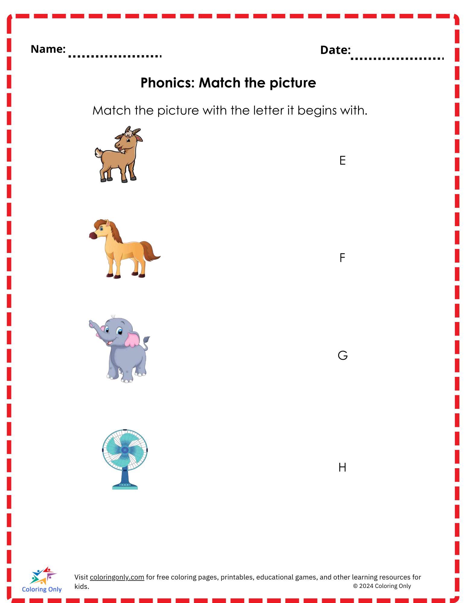 Phonics: Match the picture free Printable Worksheet