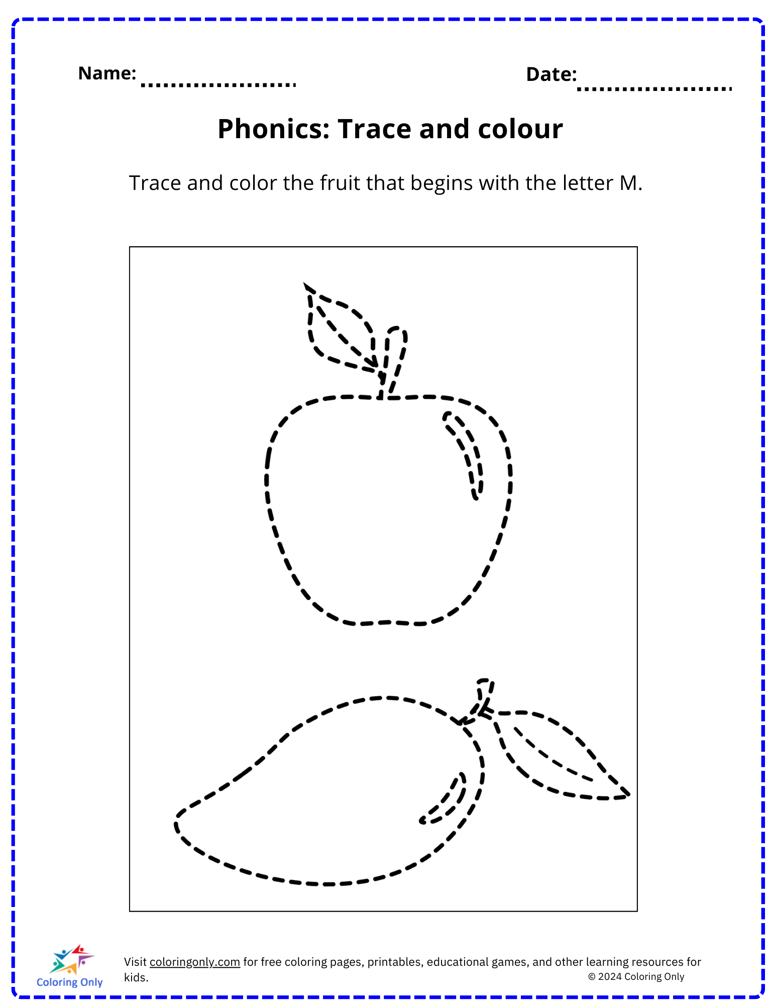 Phonics: Trace and colour free Printable Worksheet