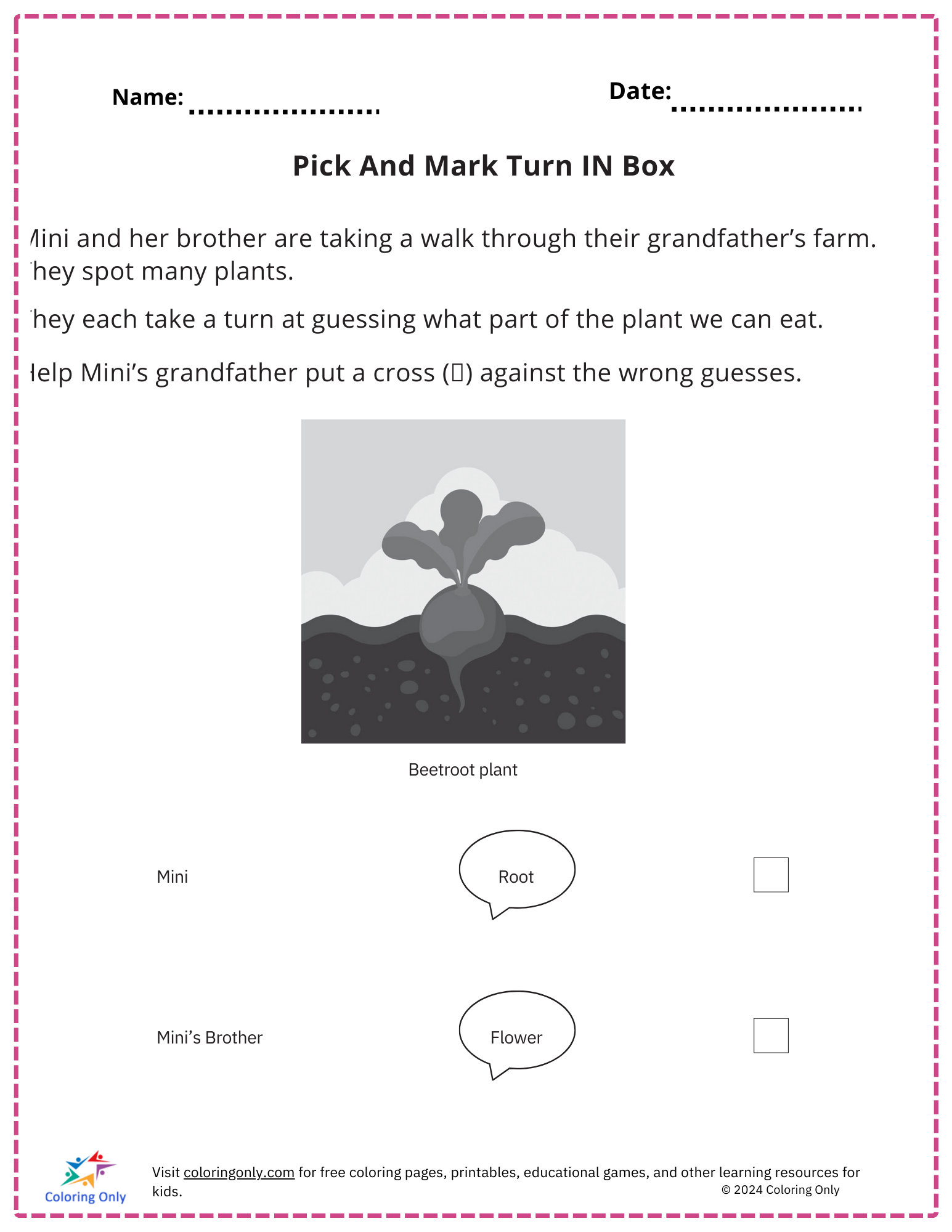 Pick And Mark Turn IN Box Free Printable Worksheet