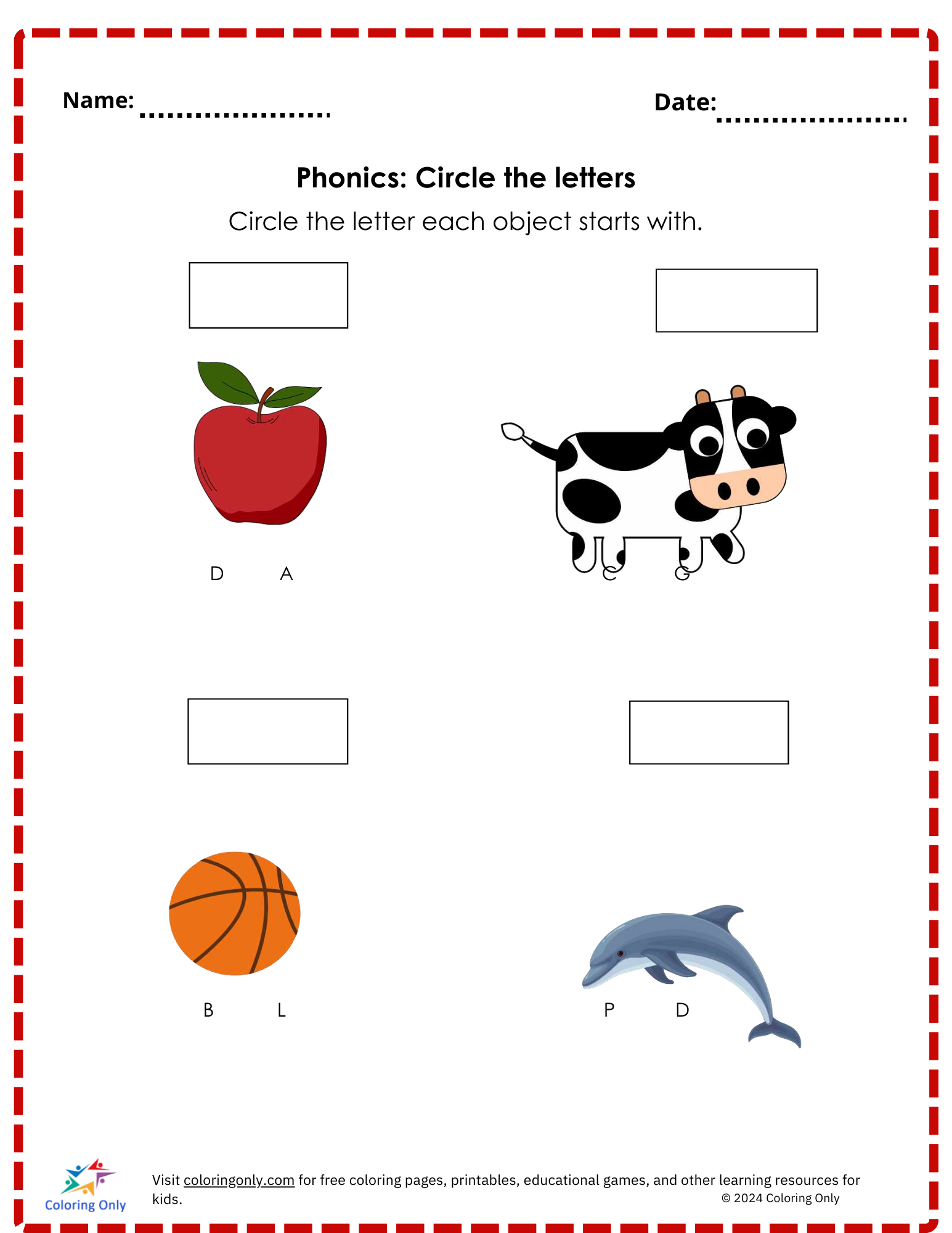 Phonics: Circle the letters free Printable Worksheet