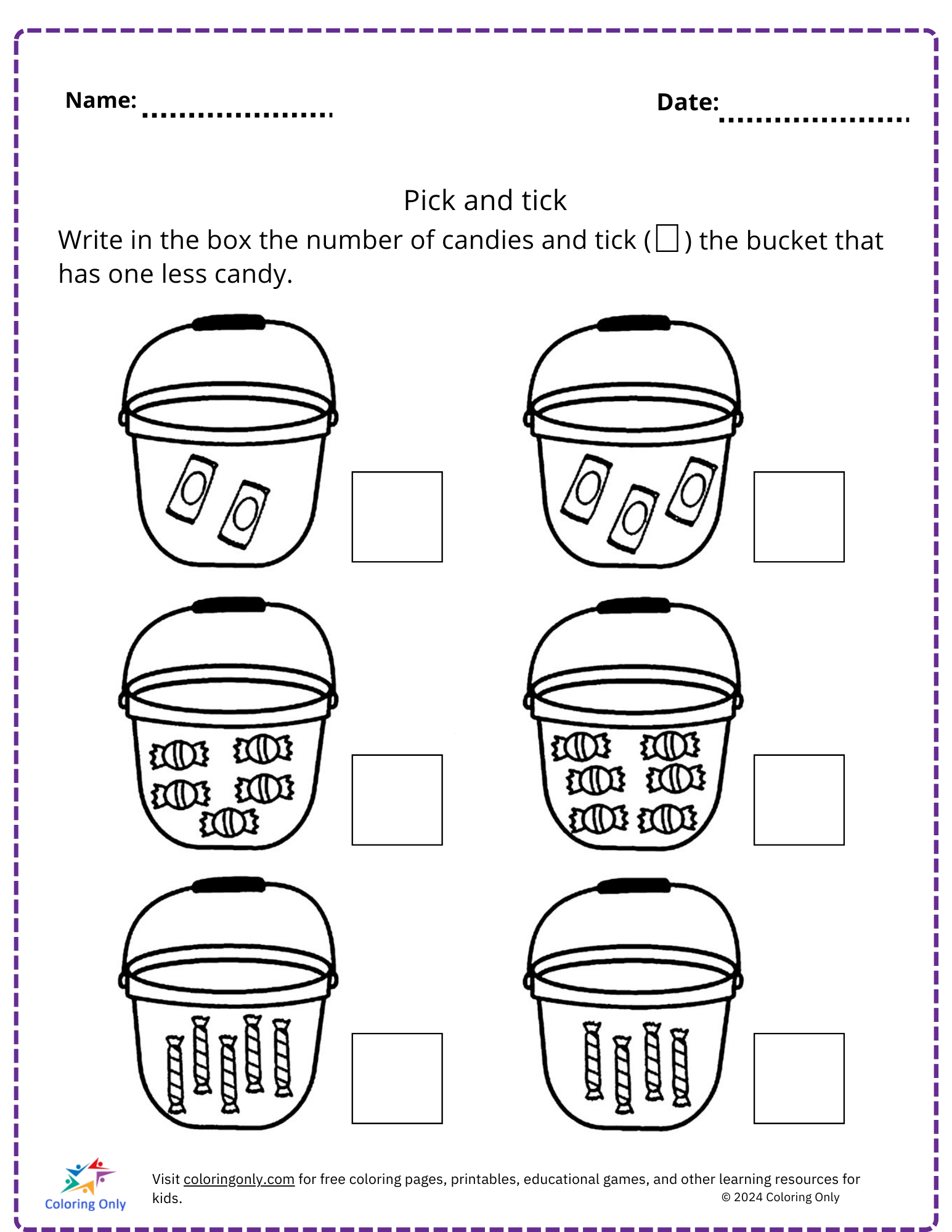 Pick and tick free Printable Worksheet