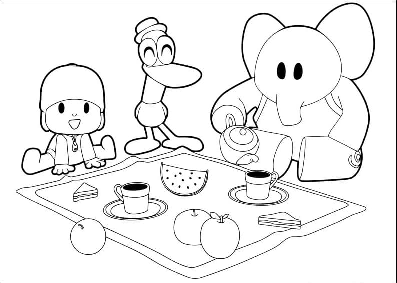 Picnic with Pocoyo Coloring Page - Free Printable Coloring Pages for Kids