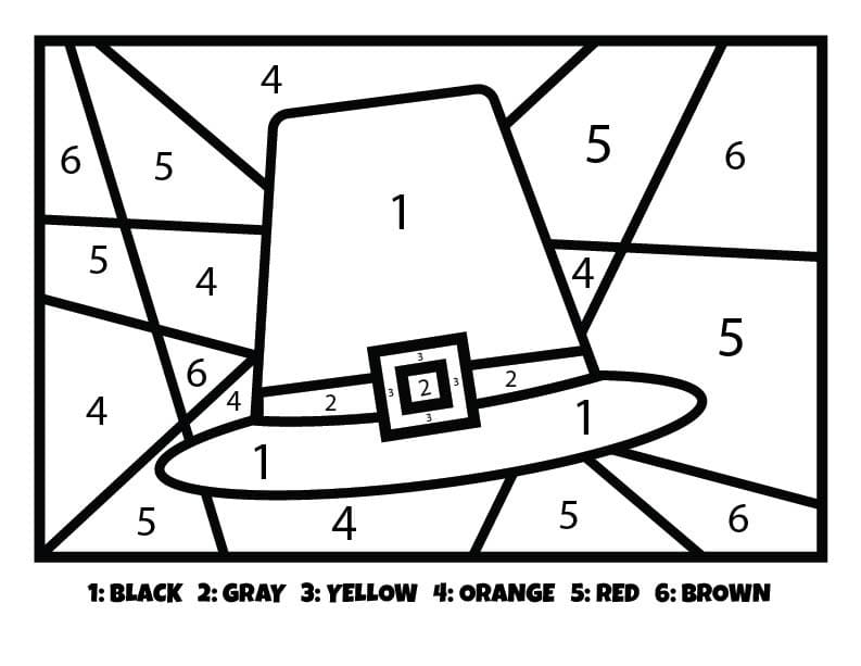 Pilgrim Hat Thanksgiving Color by Number