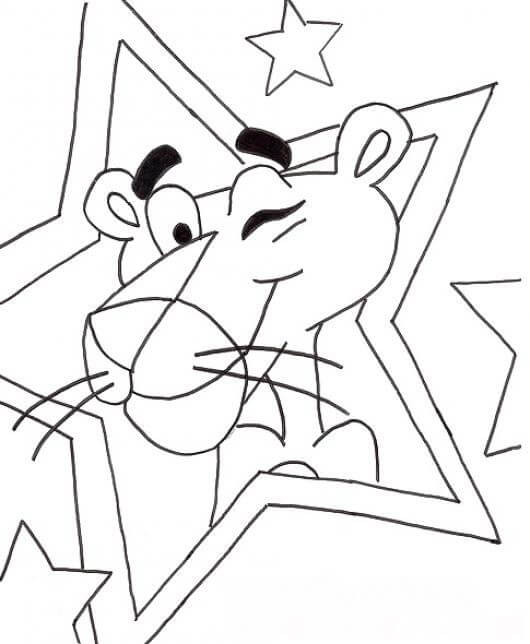 Pink Panther and Star Coloring Page - Free Printable Coloring Pages for