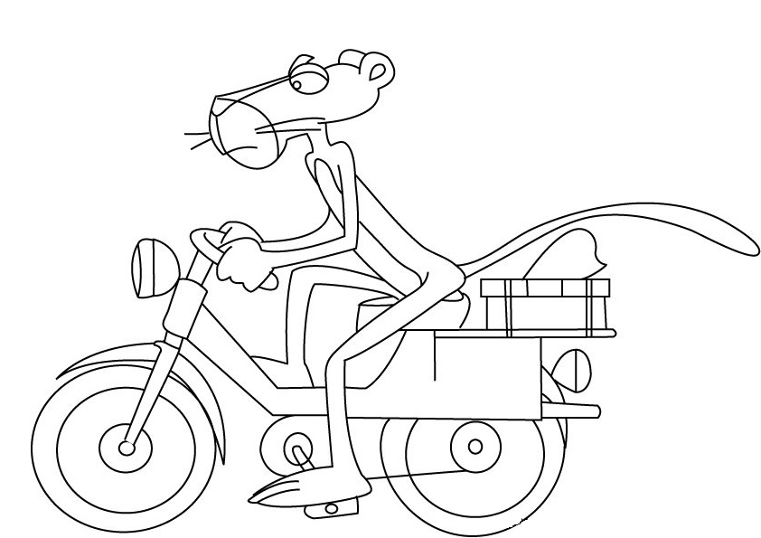 Pink Panther ride the motorcycle