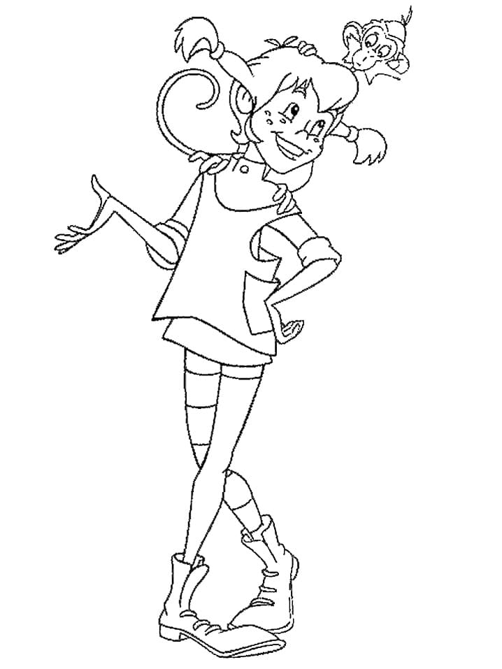 Pippi Longstocking and Monkey Coloring Page - Free Printable Coloring