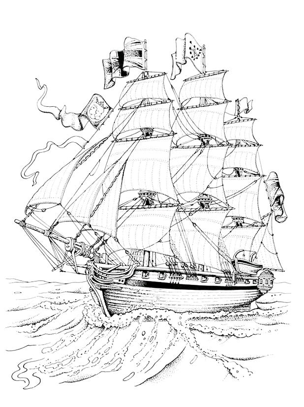 Simple Pirate Ship Coloring Page - Free Printable Coloring Pages for Kids