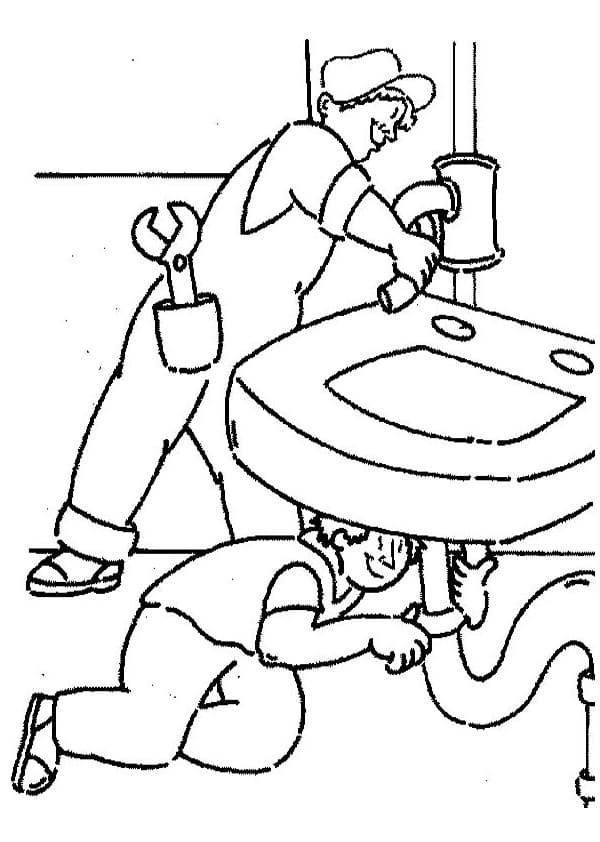 Plumber is Working Coloring Page - Free Printable Coloring Pages for Kids