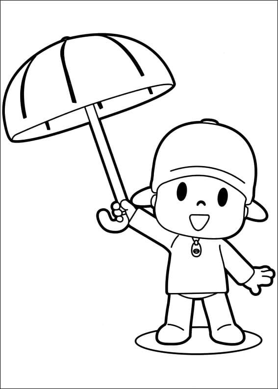 Pocoyo with Umbrella Coloring Page - Free Printable Coloring Pages for Kids