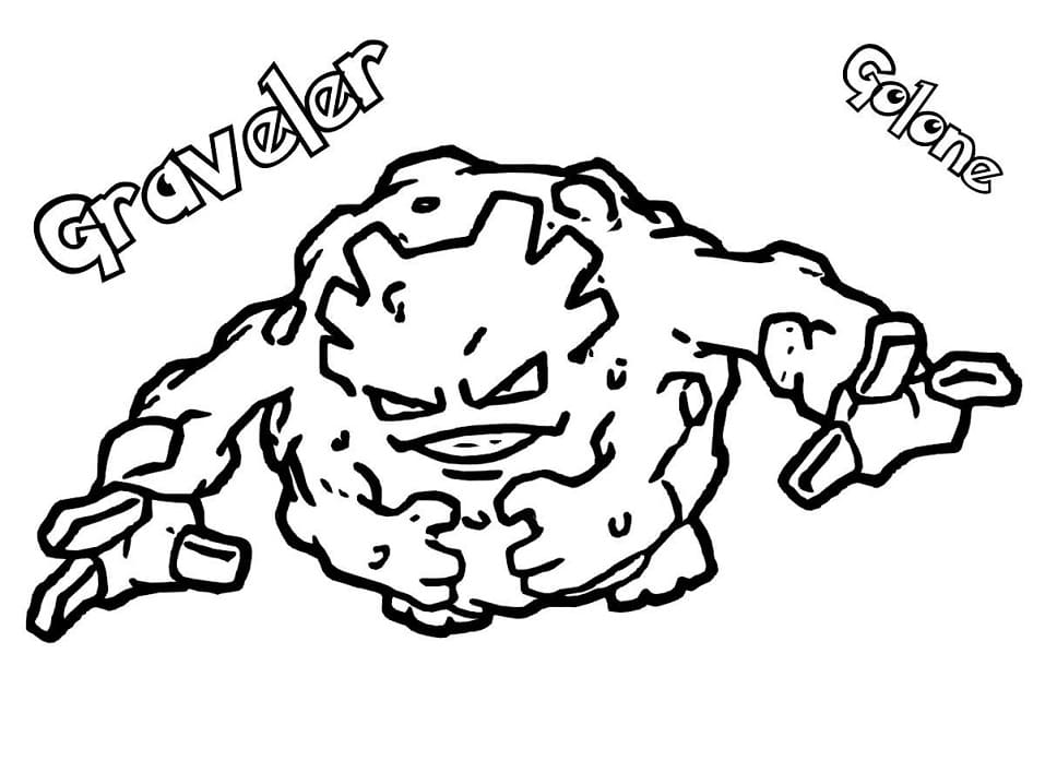 graveler coloring page in black and white pokemon