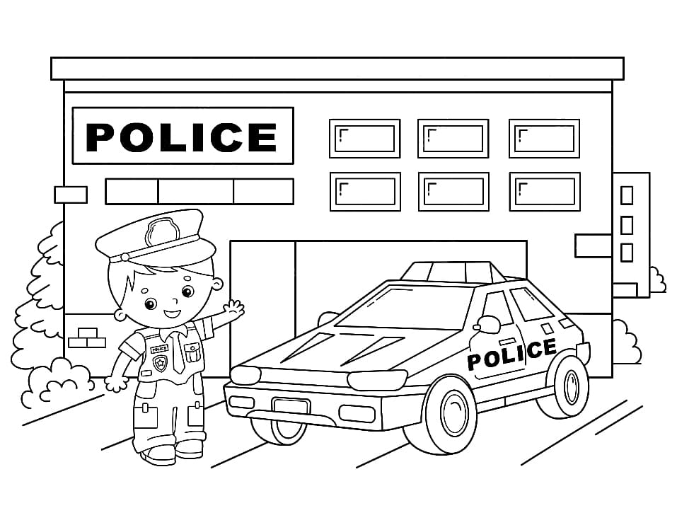 Police Car and Police Station Coloring Page - Free Printable Coloring ...