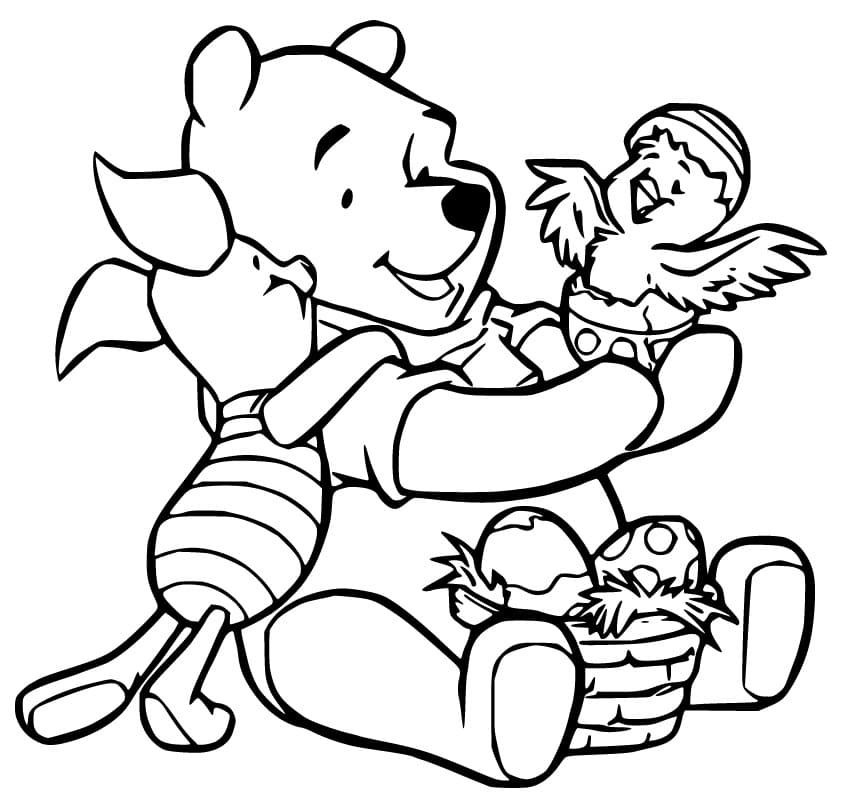 Pooh and Piglet with Easter Chick