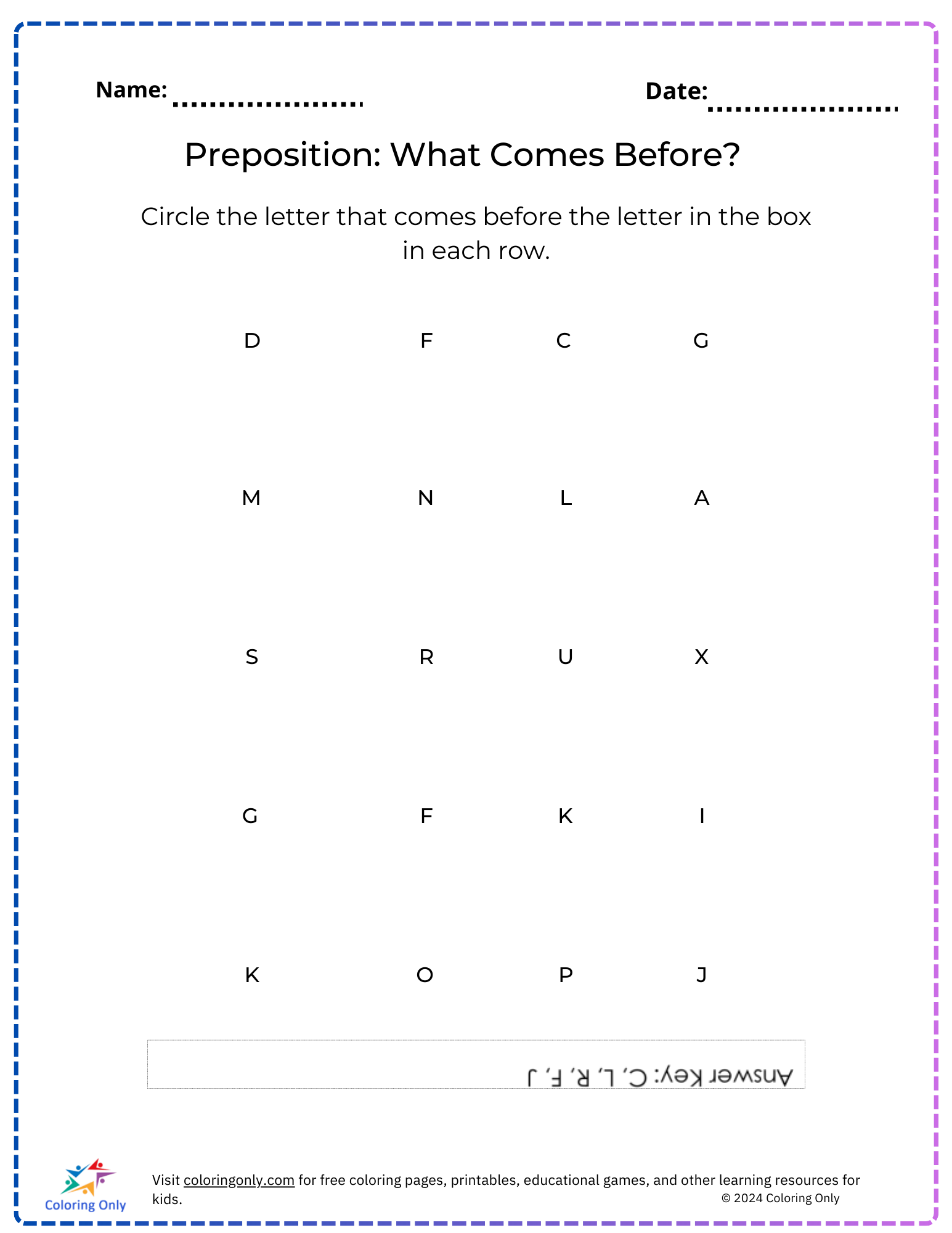 Preposition: What Comes Before Free Printable Worksheet