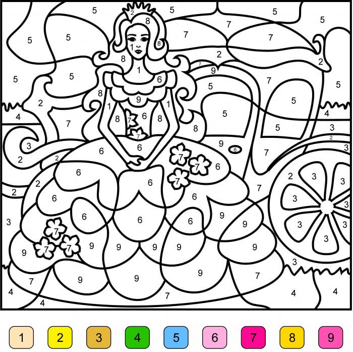 Pretty Princess Color By Number Coloring Page Free Printable Coloring 