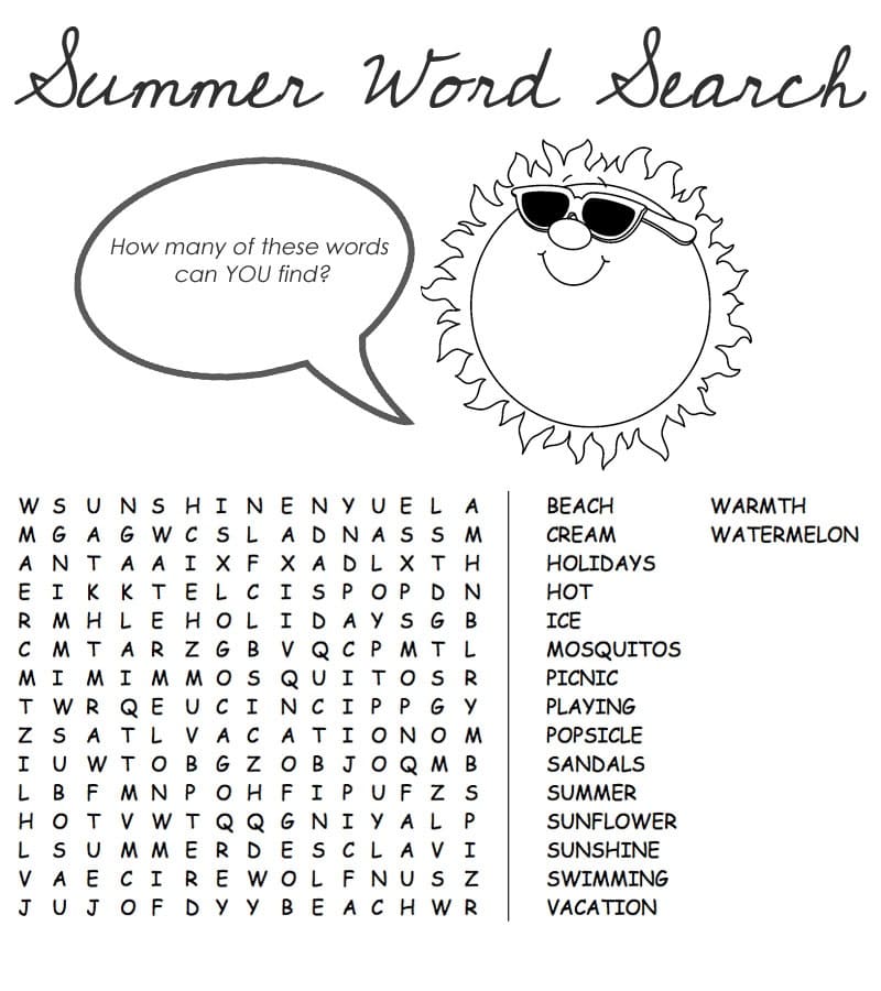 Print Summer Word Search Puzzle